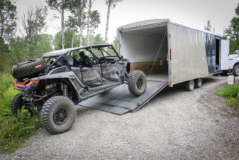 Image of vehicle going in to a trailer
